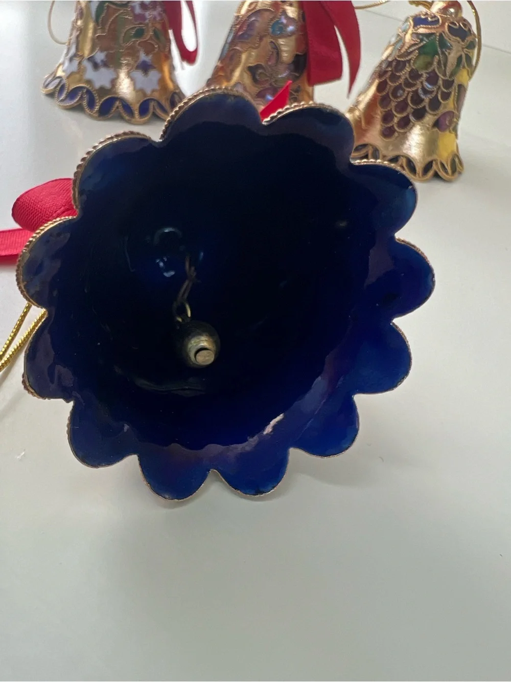 Gold colored Cloisonné Bell Ornaments (Set of 4) - not actual gold